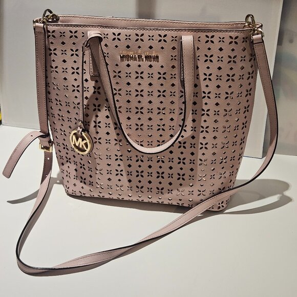 Michael Kors Hayley Purse Top Zip Pink & Gold Tote Bag Crossbody EUC $300 MSRP - Picture 1 of 15